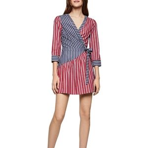 BCBGeneration | NWT Striped Long Sleeve Wrap Dress Red White Blue Medium
